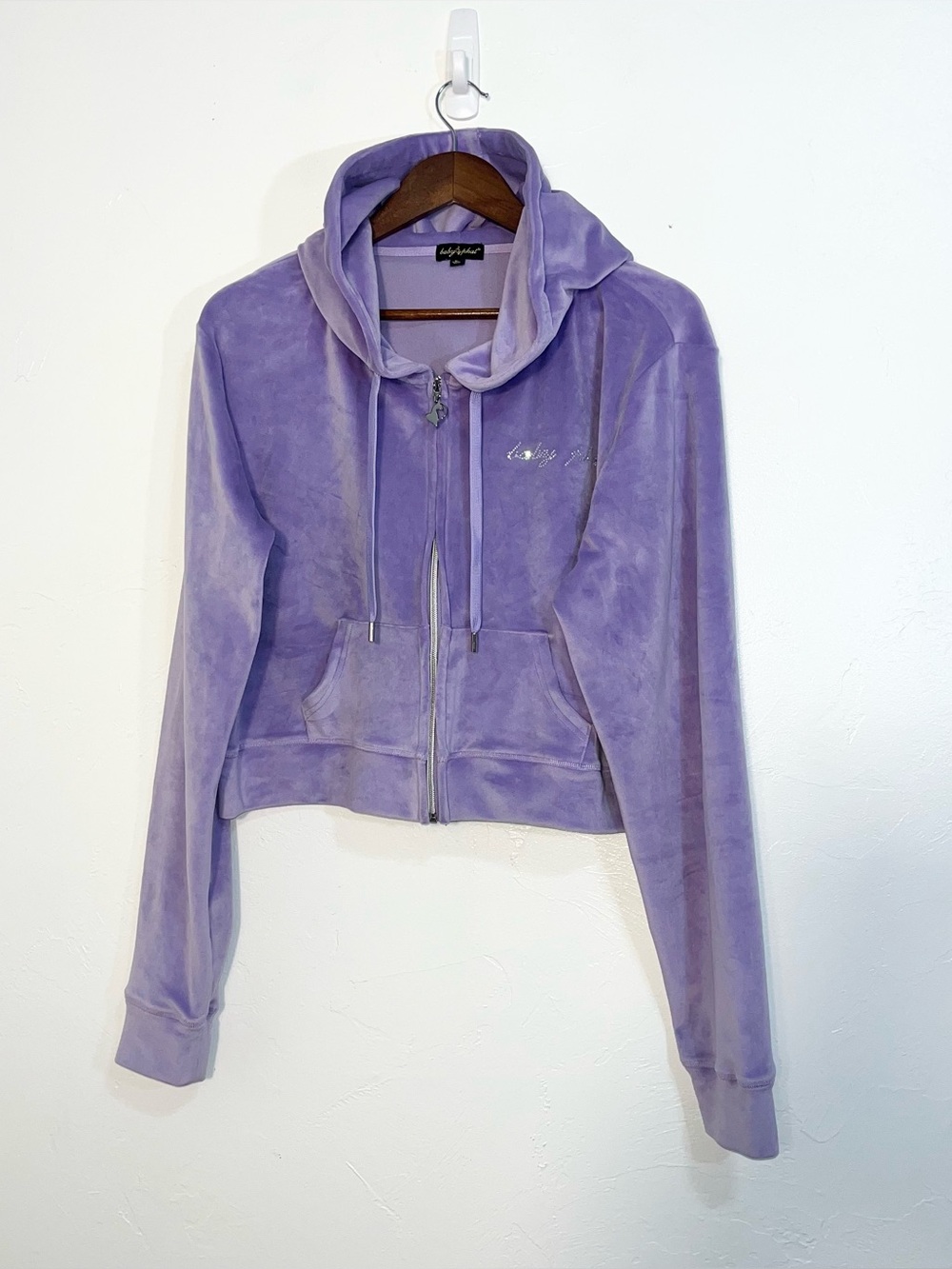 Baby Phat Y2K Style Velour Hoodie Purple Crop Zip Up Track Jacket XL